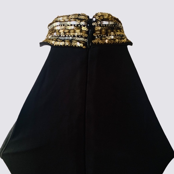 BEBE EMBELLISHED HIGH NECK BLACK BODYCON MINIDRESS - Picture 14 of 16